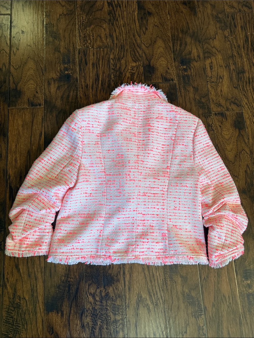 NWT! CINQ A SEPT tweed le petit khloe blazer in ivory/neon coral, size 12 - Picture 12 of 12